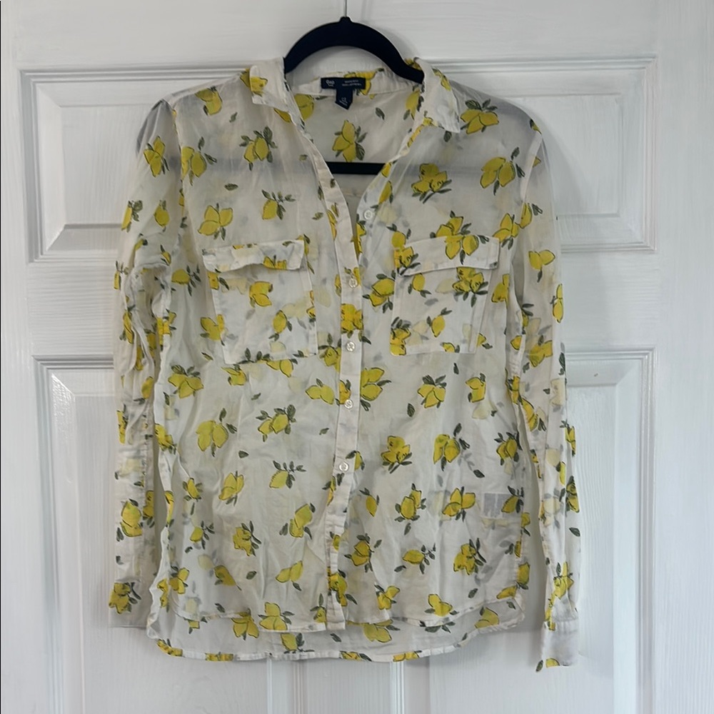 GAP Yellow Lemon Long Sleeve Notched Collar Blouse